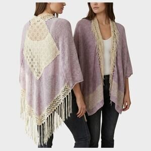 G by BKE Small Pink Crochet Fringe Cardigan Sweater Wrap